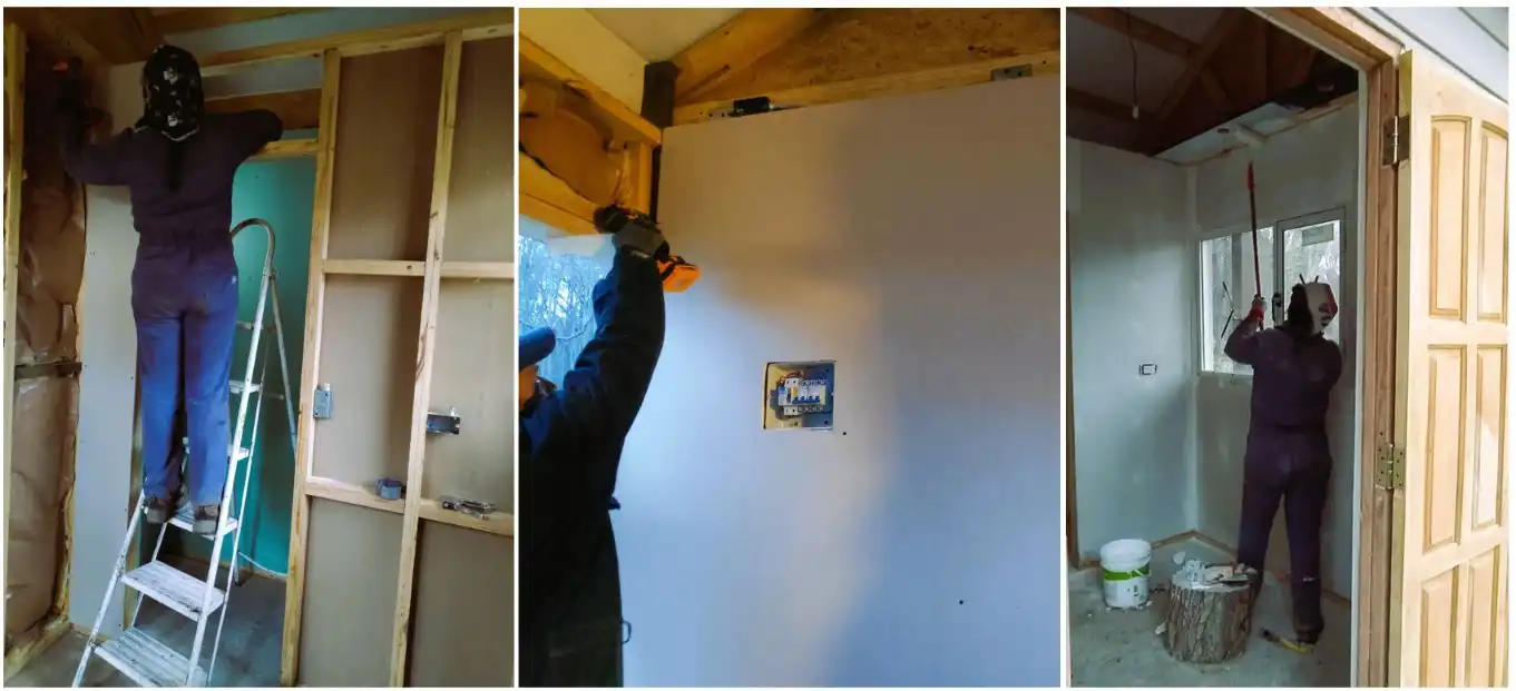 Interior de la garita, emplacado, instalación eléctrica y pintura en proceso